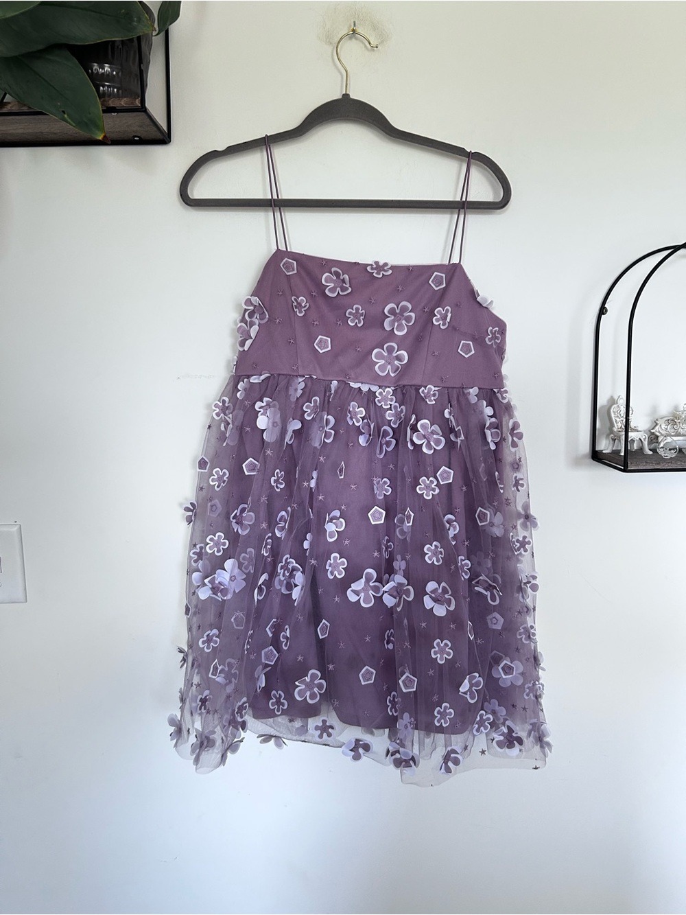 Altar’d State Lavender Purple 3D Flower Floral Mini Babydoll Dress Size Large